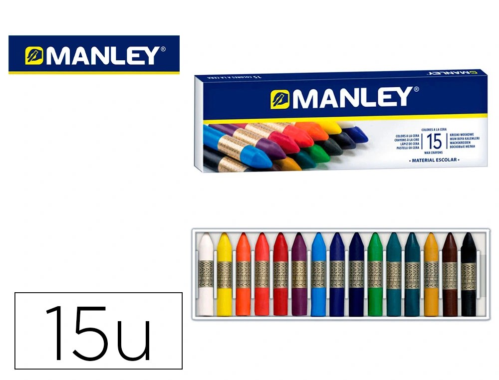 [4479] LAPICES CERA MANLEY CAJA DE 15 COLORES SURTIDOS