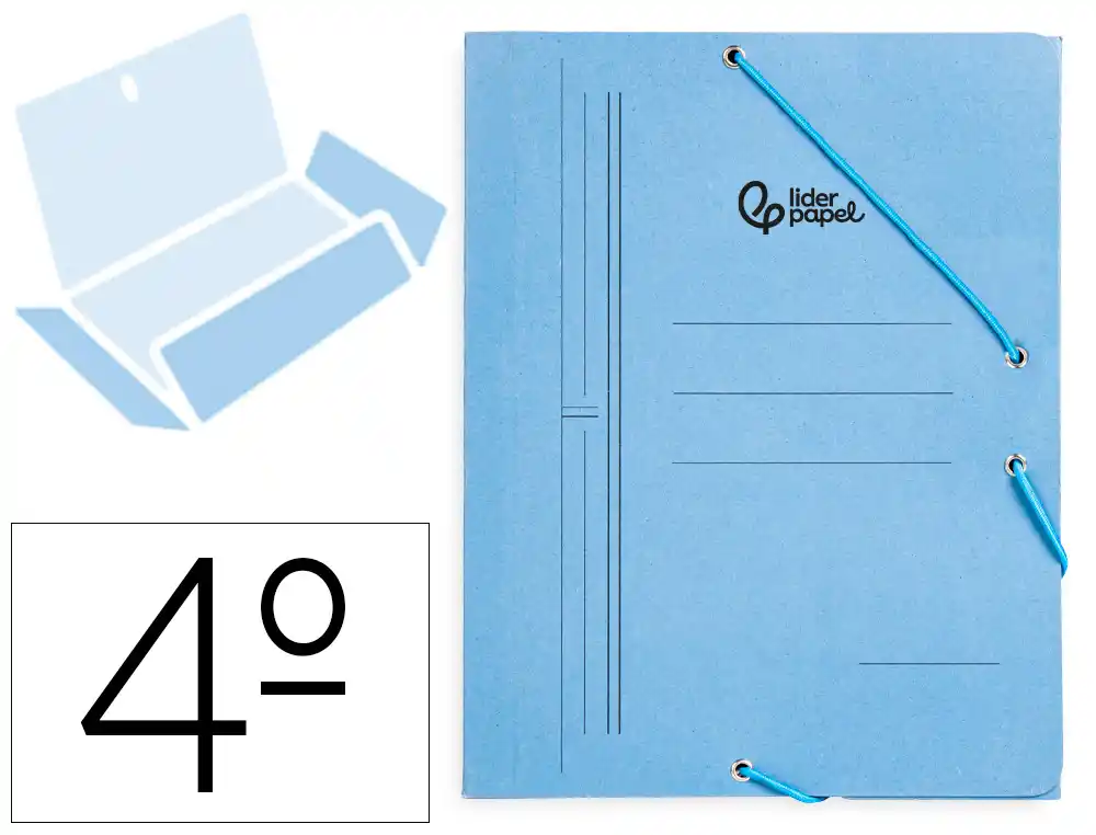 CARPETA LIDERPAPEL GOMAS TRES SOLAPAS CARTON PINTADO CUARTO COLOR AZUL
