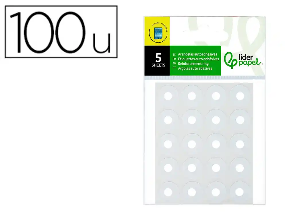 ARANDELA AUTOADHESIVA LIDERPAPEL BLANCA BLISTER DE 100 UNIDADES