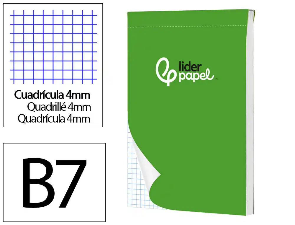 [10438] BLOC NOTAS LIDERPAPEL CUADRO 4MM B7 80 HOJAS 60G/M2 PERFORADO