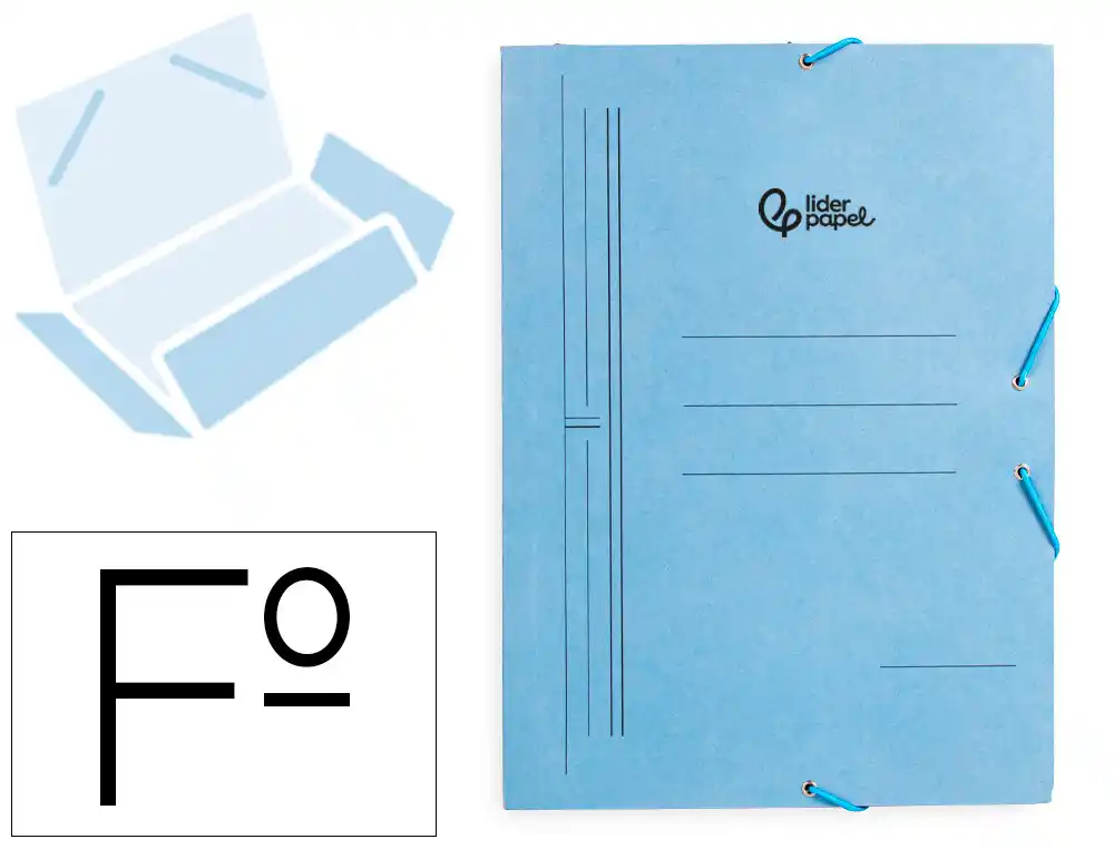 CARPETA LIDERPAPEL GOMAS TRES SOLAPAS CARTON PINTADO FOLIO COLOR AZUL