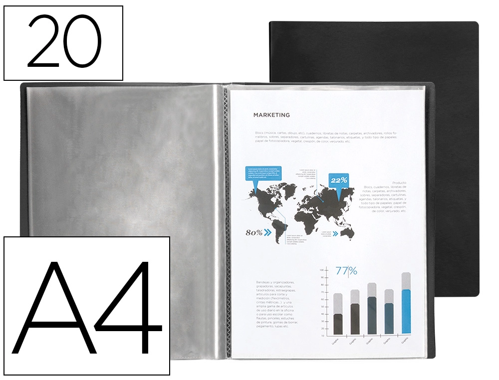 [23032] CARPETA LIDERPAPEL ESCAPARATE 37915 20 FUNDAS POLIPROPILENO DIN A4 NEGRO OPACO