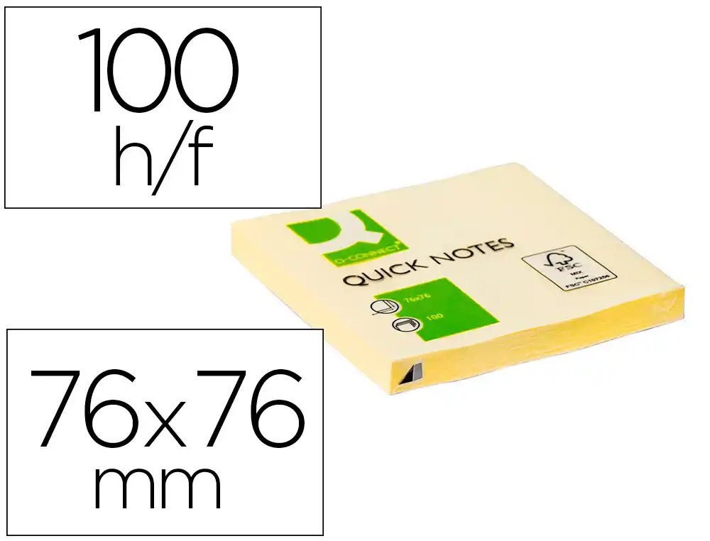 [25941] BLOC DE NOTAS ADHESIVAS QUITA Y PON Q-CONNECT 76X76 MM CON 100 HOJAS
