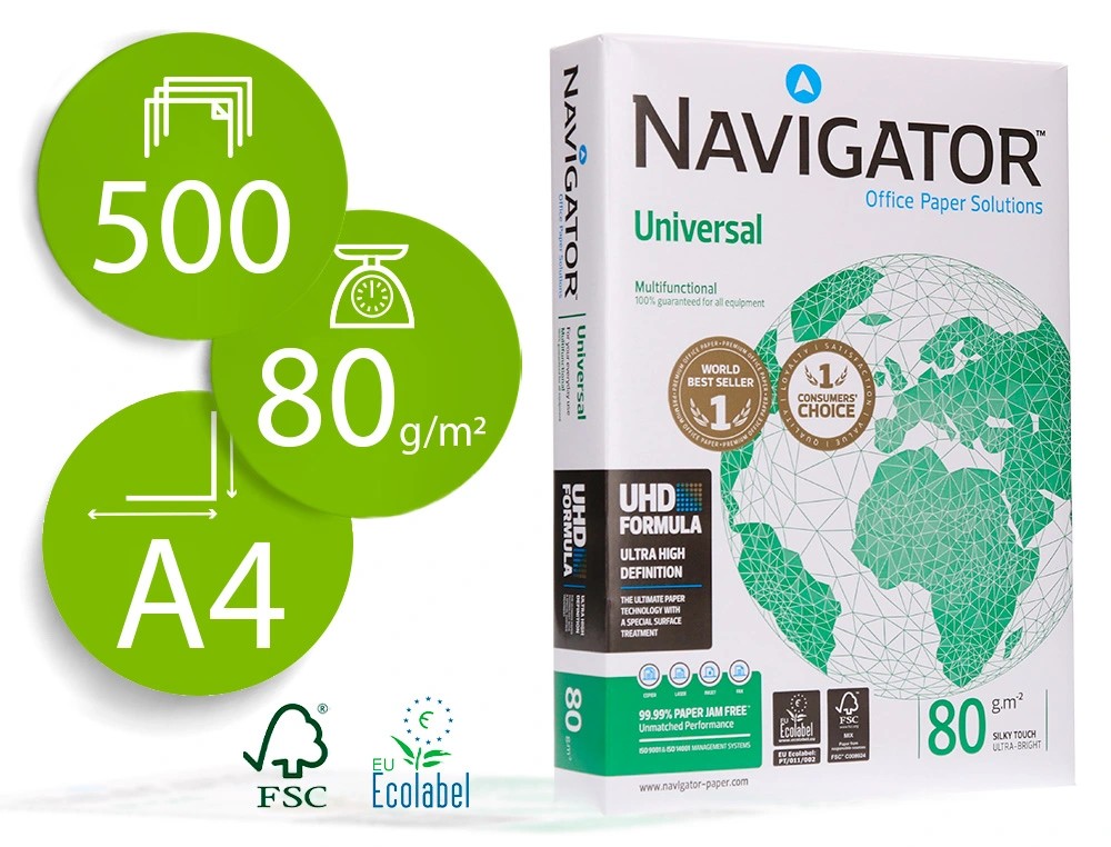 [28233] PAPEL FOTOCOPIADORA NAVIGATOR DIN A4 80 GRAMOS PAQUETE DE 500 HOJAS