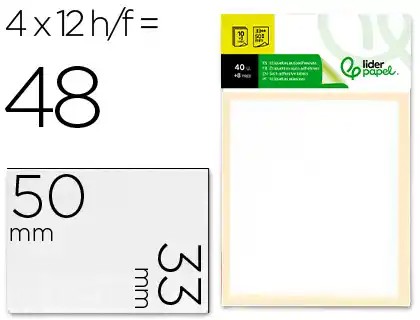[35501] ETIQUETAS LIDERPAPEL SOBRE DE 10 H. + 2 H. OBSEQUIO 33X50 MM -4 UNIDADES POR HOJA