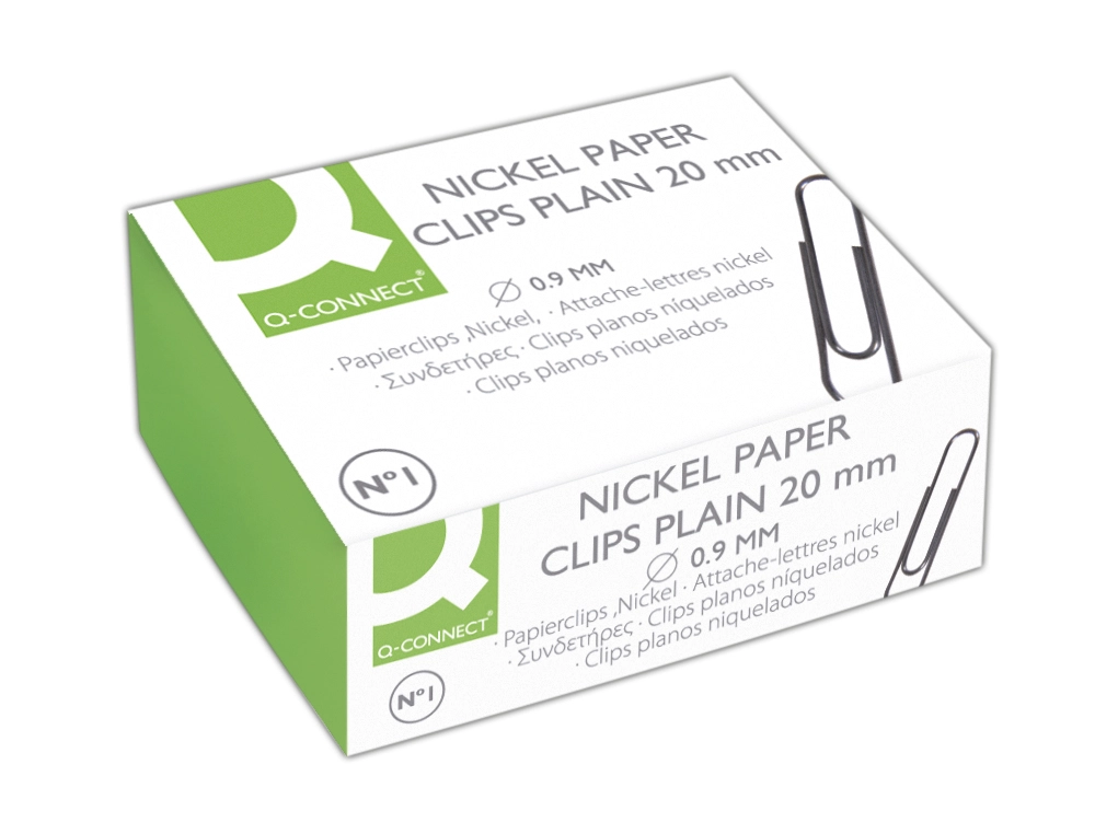 [37995] CLIPS NIQUELADOS Q-CONNECT Nº1 20 MM CAJA DE 100 UNIDADES