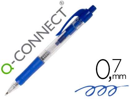[38015] BOLIGRAFO Q-CONNECT RETRACTIL CON SUJECION DE CAUCHO TINTA ACEITE 0,7 MM COLOR AZUL