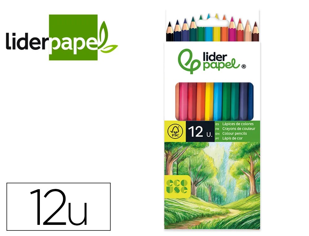 [166151] LAPICES DE COLORES LIDERPAPEL ECOUSE CAJA DE 12 UNIDADES COLORES SURTIDOS CON CERTIFICADO FSC