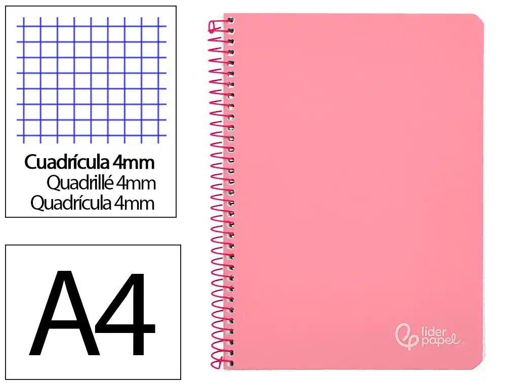 [171911] CUADERNO ESPIRAL LIDERPAPEL A4 WITTY TAPA DURA 80H 90GR CUADRO 4MM CON MARGEN COLOR ROSA