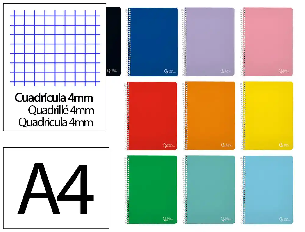 [171915] CUADERNO ESPIRAL LIDERPAPEL A4 WITTY TAPA DURA 80H 90GR CUADRO 4MM CON MARGEN COLORES SURTIDOS