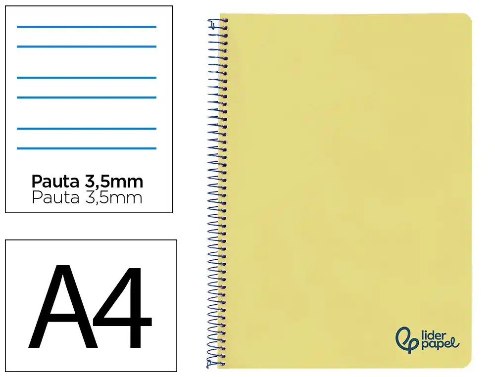 [172661] CUADERNO ESPIRAL LIDERPAPEL A4 WONDER TAPA PLASTICO 80H 90GR PAUTA ANCHA 3,5MM CON MARGEN COLOR AMARILLO