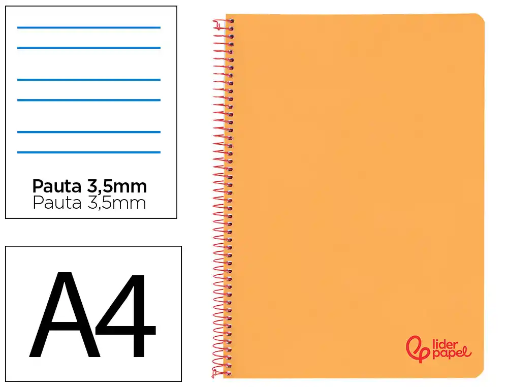 CUADERNO ESPIRAL LIDERPAPEL A4 WONDER TAPA PLASTICO 80H 90GR PAUTA ANCHA 3,5MM CON MARGEN COLOR NARANJA