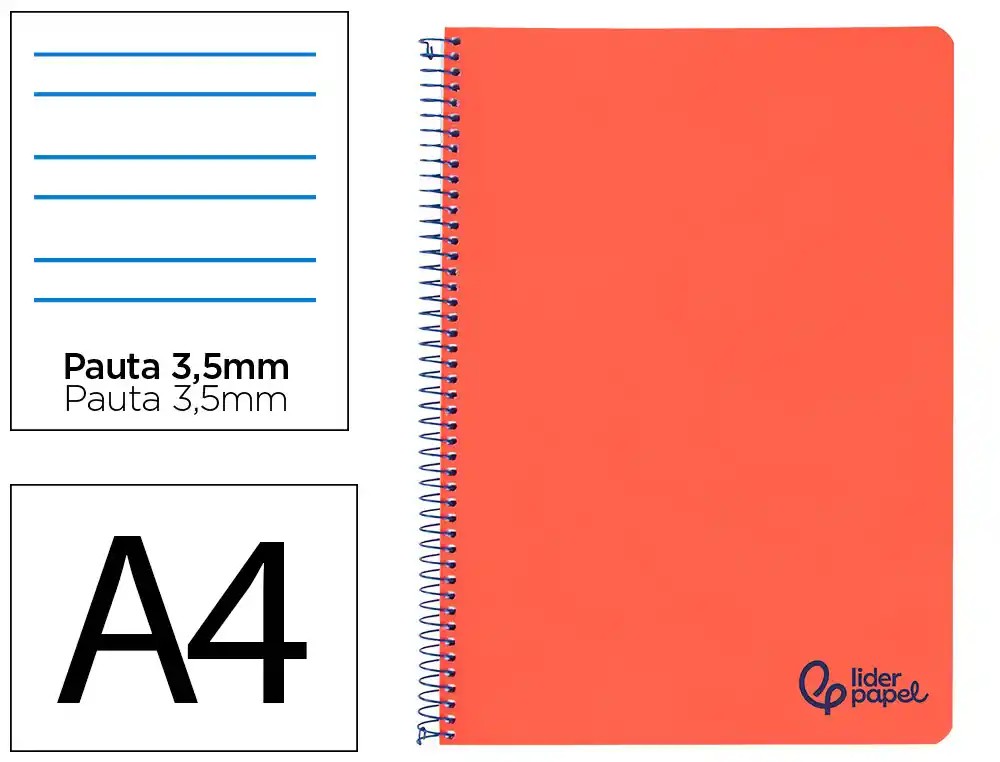 [172665] CUADERNO ESPIRAL LIDERPAPEL A4 WONDER TAPA PLASTICO 80H 90GR PAUTA ANCHA 3,5MM CON MARGEN COLOR ROJO