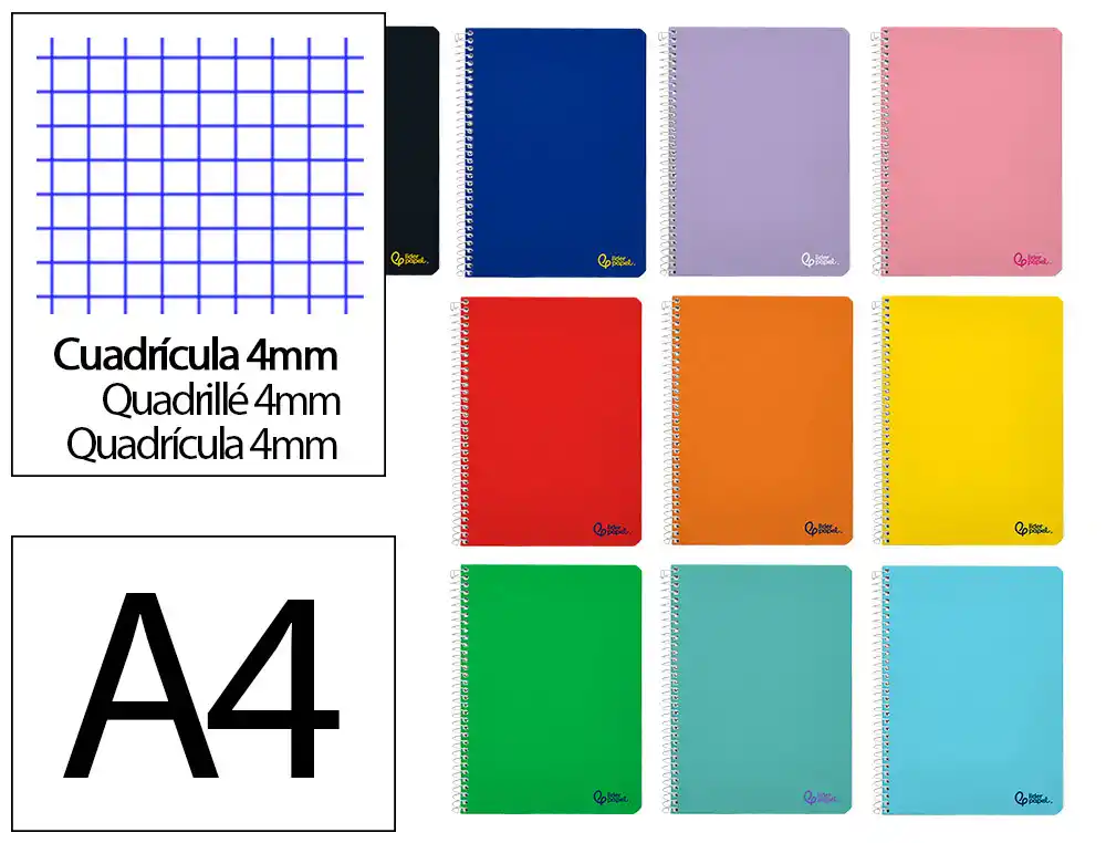 [171883] CUADERNO ESPIRAL LIDERPAPEL A4 SMART TAPA BLANDA 80H 75GR CUADRO 4 MM CON MARGEN COLORES SURTIDOS