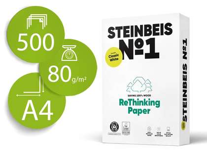 [168946] PAPEL FOTOCOPIADORA STEINBEIS N.1 100% RECICLADO DIN A4 80 GRAMOS PAQUETE DE 500 HOJAS