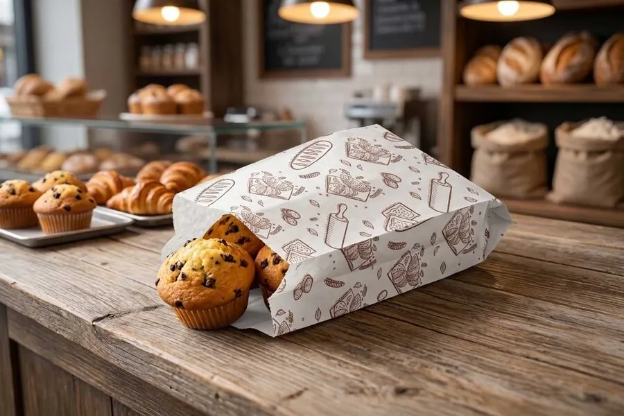 [BB14728] Bolsa papel 14+7x28 40g. Blanco Deco. Bakery (CJ/1000u)
