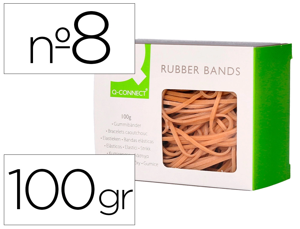 [54313] GOMILLAS ELASTICAS Q-CONNECT 100 GR NUMERO 8 80 X 2 MM