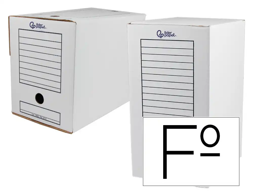 CAJA ARCHIVO DEFINITIVO LIDERPAPEL FOLIO DOBLE ANCHO CARTON RECICLADO 400G/M2 LOMO 200 MM BLANCO 367X200X251 MM