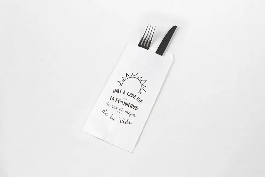 Bolsa-sobre Papel Portacubiertos 11x24cm Blanco + Frases 1.000u